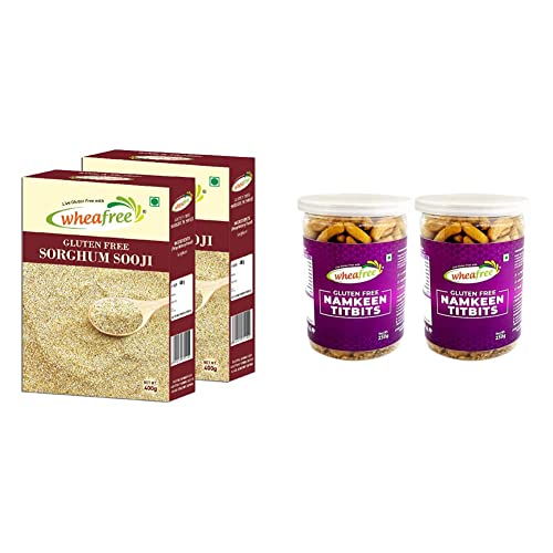 Image of Wheafree Gluten Free Sorghum Sooji (Pack of 2 x 400g Each) & Wheafree Gluten Free Namkeen Titbits (Pack of 2 x 250g Each)