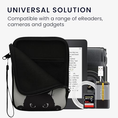 kwmobile Neoprene e-Reader Pouch Size 6\" eReader - Universal eBook Sleeve Case with Zipper, Wrist Strap - Grey/Black