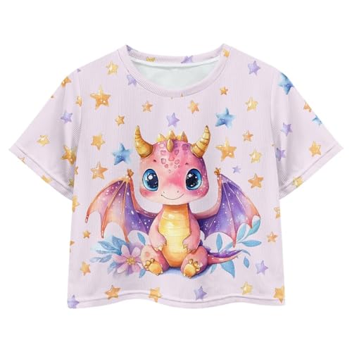 Image of Girls Fashion Crewneck Tee Shirts Casual Short Sleeve Crop Top Summer Outfits 5-14 Years Old