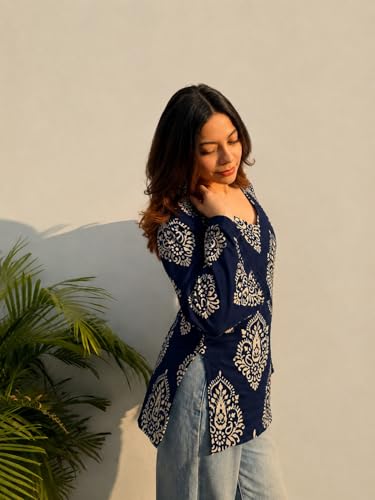 Image of ANNI Designer Cotton Short Kurti for Women | Stylish Kurti | Short Kurti Top | Casual Kurta for Women | Comfortable Cotton Kurtis for Womens