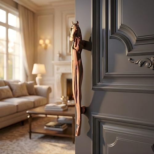 Image of GLOXY Premium Rose Gold 12 inch Horse Shaped Main Door Handle with 8 inch Hole-to-Hole Spacing - Decorative Push & Pull Aluminium Wooden & Glass Doors Handles for Homes, Restaurants & Offices - Pack of 1