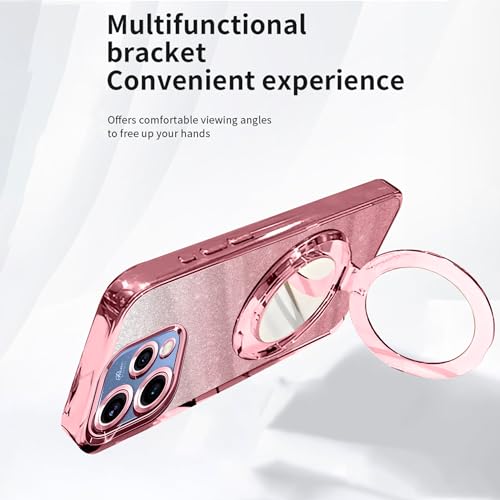 Image of Gradient Glitter Magnetic Ring Stand Case for Oppo Reno15 5G- Shockproof, Stylish & Durable Soft TPU Slim Protective Cover with Removable Glitter Paper (Rose Gold)