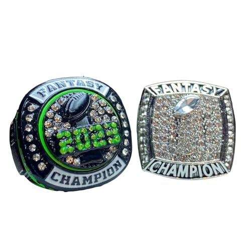 Set of two 2023 Fantasy Football Championship trophy ring | Silver Tone, and Neon Green and Black | Mixed Size
