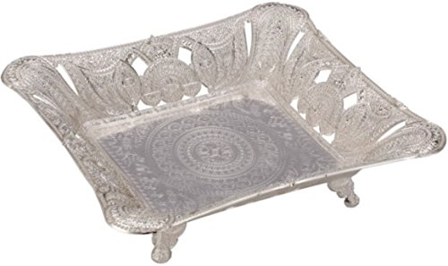 Square Fruit Cookies Candy Bowl Footed Basket Silver Plated Color Antic Antique pedestal 11 x 105 x 3