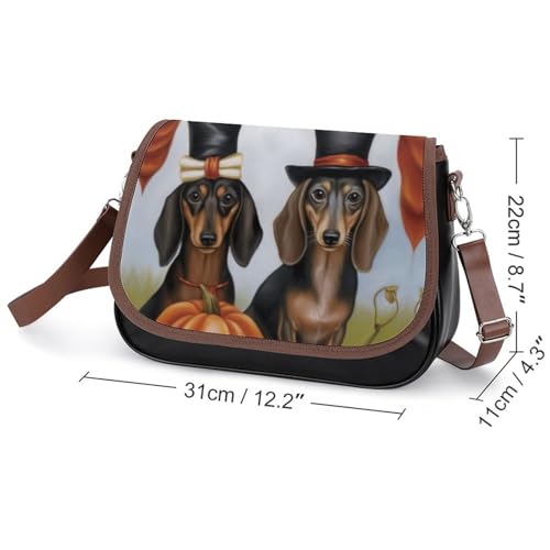 Dachshund Thanksgiving Pilgrims Crossbody Shoulder Messenger Women Bag Pu Leather Office Work Business for Handbag Crossbody Bag2