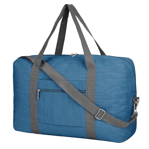 Foldable Airplane Cabin Bag Unisex Duffle Tote Bag with Shoulder Strap Lightweight Carry-on Bag With Trolley Strap (Navy Blue)