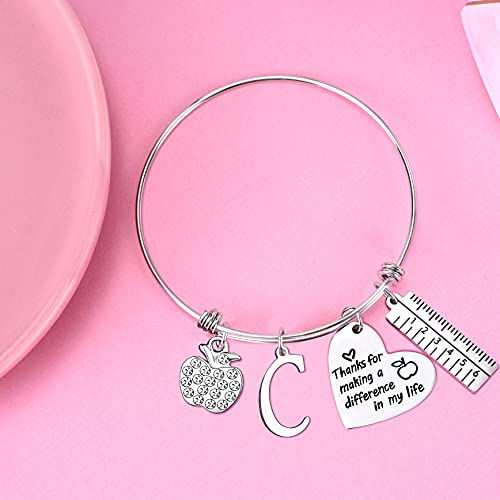 Nzztont Teacher Gifts for Women Teacher Initial Bangle Bracelet Teacher Appreciation Gifts thank You Gifts for Teachers - Image 3