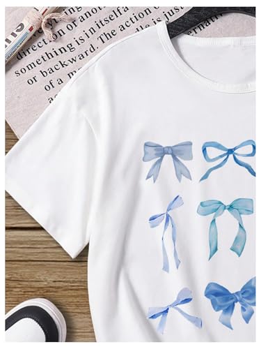 Girl's Bow Graphic Tees Crew Neck Short Sleeve Summer T Shirts Preppy Cute Clothes for Girls3