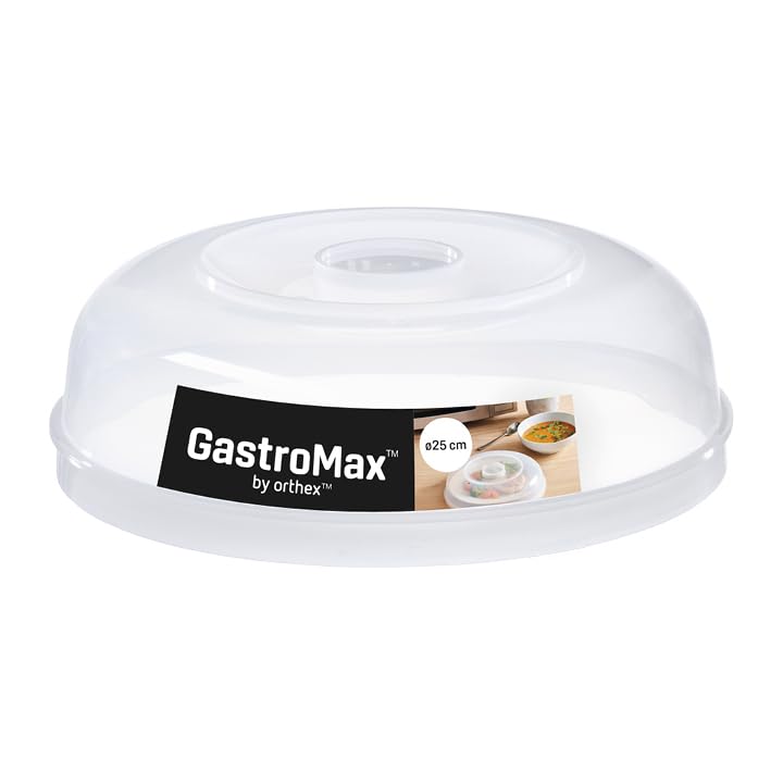 GastroMax Clear Microwave Cover for Food 25cm Wide w/Air Vent - BPA Free Plastic Food Safe Microwave Oven Plate Cover - Dishwasher Safe Microwave Food Cover Max 100 Degrees Celsius Heat Resistance