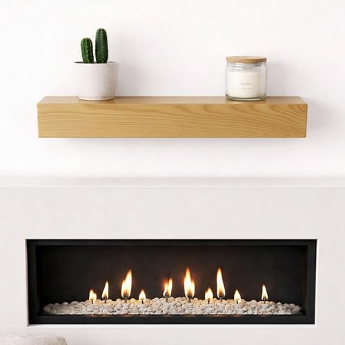 KAWIND HOME Mantel 4 ft - Wood Fireplace Shelf - Lightweight Floating Wood Mantel, White Ash