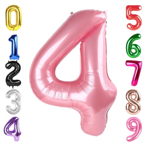 Image of 40 Inch Pastel Pink Number 4 Balloon, 4th Birthday Party Decorations | 40 Inch Pastel Pink inflatable foil number balloons, large birthday decorations for 4th birthday