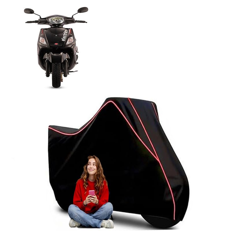Image of Electric NYX E5 BS6 Scooty Bike Cover Water Resistant Outdoor Use Universal Fit Scooters Motorcycles Heavy Duty UV Protection Dust Rain Scratch Resistant Elastic Bottom Black Blue Piping