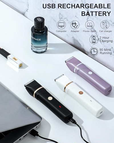 Image of 4-in-1 Women's Electric Body Hair Trimmer, Purple, Ceramic Blade, USB-C Rechargeable, with Nose Trimmer and Charging Dock