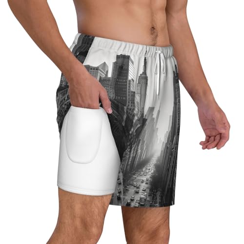 Men's Swim Trunks Quick Dry Board Shorts Black and White New York Beach Shorts with Pocket Bathing Suits for Men2