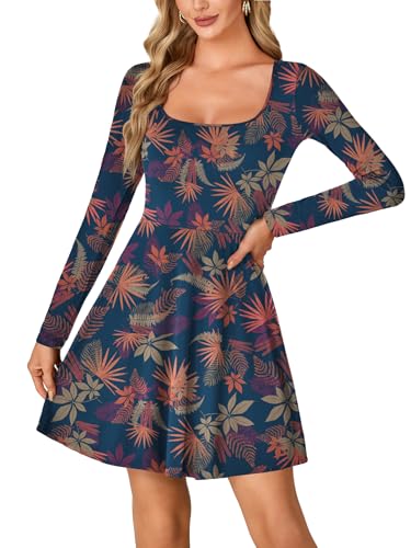 Image of LYANER Women's Long Sleeve Mini Dress Loose Casual Empire Waist Above Knee Length Dresses