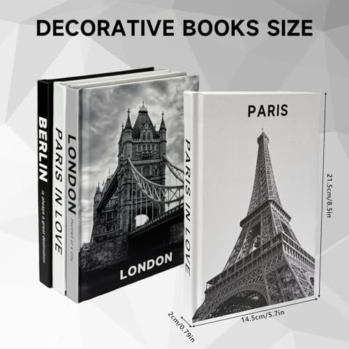 3 Stück Dekorative Buch,Modische Dekorative Bücher mit Befüllbaren Leeren Seiten für Heimdekor,Display Bücher für Couchtisch Büro, Dekobücher für Display Regale Wohnzimmer(Paris/London/Berlin)