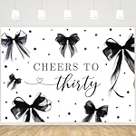 MEHOFOND 7x5ft Coquette 30th Birthday Backdrop for Women Cheers to Thirty Photography Background Black Bow Theme Birthday Party Banner 30 Years Celebration Party Photo Props