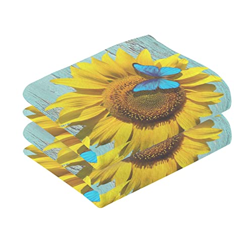 Zoeo Face Towel Set Of 2, Sunflower Butterfly Wooden Floral Hand Towel Dish Towels Cotton Bath Decor Set For Kids 30X15 Inch Gym Yoga Towels #TOP1
