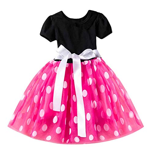 Inlefen Cosplay Princesse Fête Robe Bowknot Tulle Baptême Tutu Robe Parfait Anniversaire Cadeau pour Les Filles,Rose Vif,110