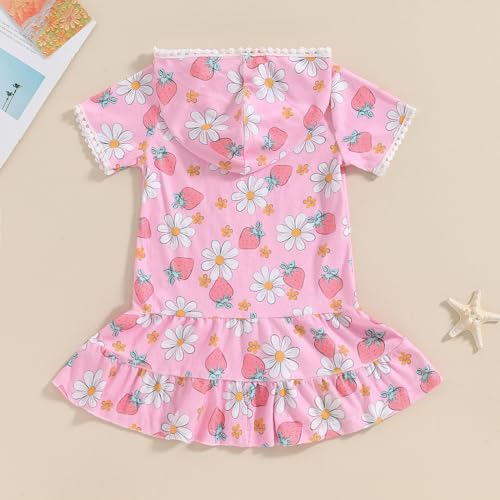 Image of Girls Swim Cover Up Kids Short Sleeve Swimsuit Coverups Terry Zip-Up Hoodies Beach Dress Ruffle Bathing Suit Wraps