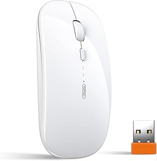 INPHIC Wireless Mouse Rechargeable, [Upgraded], Ultra Slim Silent 2.4G Cordless Mouse 1600 DPI with USB Receiver for Laptop PC Computer Mac Tablet, Battery Level Visible, White