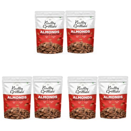 Image of Nutty Gritties California Roasted Almonds 200g (Pack of 6), Lightly Salted, Dry Roasted, Non Fried, Zero Oil, Crunchy Healthy Snack