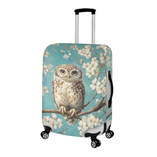 Image of Mumeson Apricot Blossom Owl Travel Luggage Cover Washable Suitcase Protective Cushion Trolley Case Luggage Protector Fit Size 26 27 28 29 inch