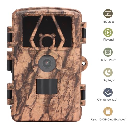 Yunseity Trail Camera, IP66 Waterproof 4K 60MP Mini Game Camera with 120° Wide Angle, Night Vision, Hunting Camera Deer Camera for Wildlife Monitoring
