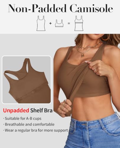 Image of V FOR CITY Womens Unpadded Shelf Bra Tank Tops Racerback Workout Camis Yoga Shirt Cotton Undershirt 2 Pack
