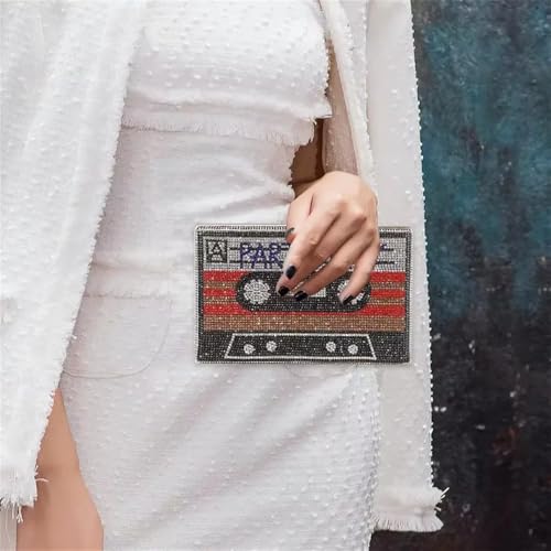 Women Retro Radio Tape-shape Rhinestone Clutch Purse Vintage Crystal Evening Handbag Party Cocktail Shoulder Bag - Image 7