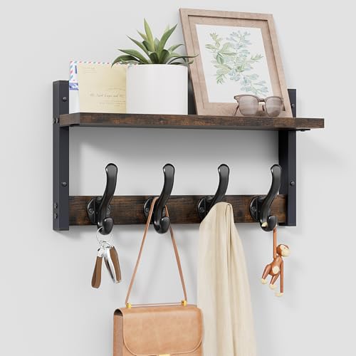 Image of Tatub 16 inch Rustic Coat Rack Wall Mount with Shelf, Wall Hooks with Shelf, Heavy Duty Entryway Organizer Hangers for Hanging, Hat, Bag, Jacket for Bathroom, Living Room, Bedroom