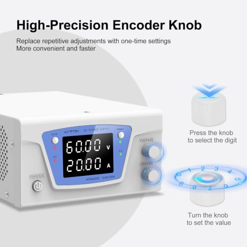 Image of DC Power Supply Variable, 60V 20A 1200W Bench Power Supply with Encoder knob, High Power Adjustable Switching Power Supply with OCP Switch, Variable Power Supply with Output Enable /Disable Button