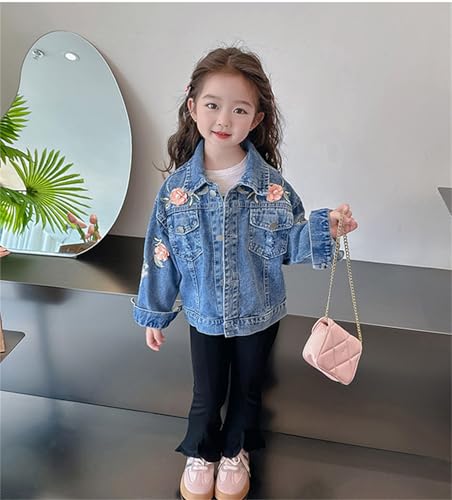 Little/Big Girl Denim Coat Flower Embroidery Jean Long Sleeve Cardigan Button Denim Jacket4