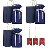 JUNXINHENGFA ラッピング 袋 プレゼント 用袋 紙袋 おしゃれ 巾着袋 リボン付き ギフトバッグ 誕生日 贈り物 クリスマス 結婚式 大 小 (ネイビー, L)