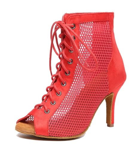 Image of Dance Practice Shoes for Women Mesh Ballroom Sandals Heels Party Prom Ankle Booties with Zip
