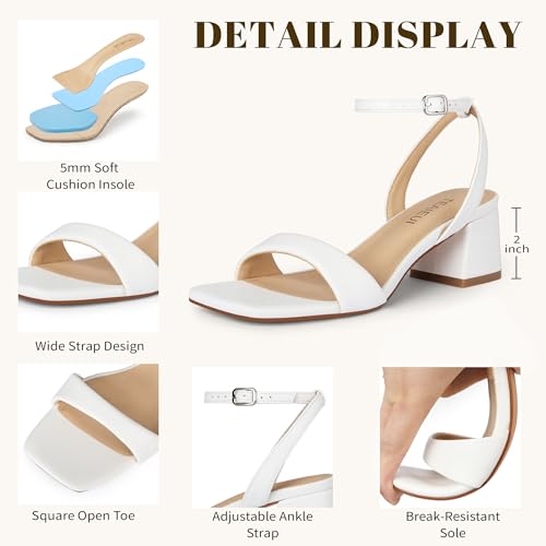 Image of TEAIEUI Block Heels for Women, Square Open Toe Heeled Sandals, Chunky Ankle Strap Shoes for Dress, Party, Prom, Low Heel 2 inch