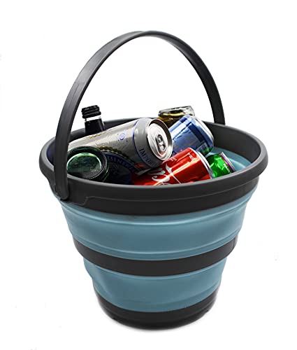 Image of SAMMART 10L (2.6 Gallon) Collapsible Plastic Bucket - Foldable Round Tub - Portable Fishing Water Pail - Space Saving Outdoor Waterpot, size 33cm dia (Grey /Sea Angel (Set of 2))