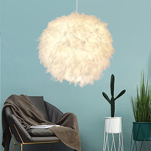 40CM / 15.9" Spherical White Feather Pendant Light Feather Abat-jour Plafonnier Luminaire Lustre en plumes pour salon, chambre à coucher, salle à manger Cover