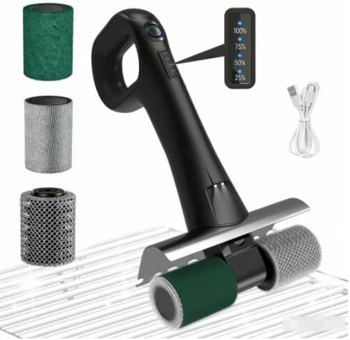 Electric BBQ Grill Cleaner Brush, 800RPM Cordless Grill Brush with LED Light, 3000mAh Rechargeable Battery, Bristle-Free Design & Interchangeable Heads for Outdoor Gas Charcoal Grill