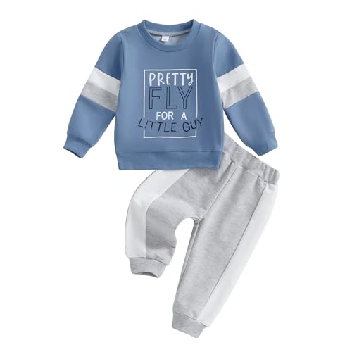 Image of NZNDSHD Fall Toddler Baby Boy Clothes Stripe Long Sleeve Funny Letter Print Pullover Sweatshirt Jogger Pants Infant Set