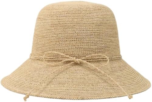Women's Raffia Straw Hat Summer Beach Bucket Hat Handmade Natural...