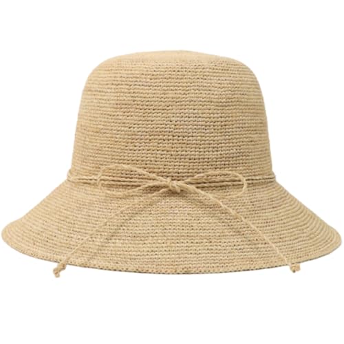 AMOFIA Womens Raffia Straw Hat Summer Beach Bucket Hat Handmade Natural Raffia Woven Sun Hats Foldable Floppy Cap3.1