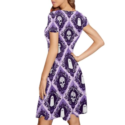 Image of POLERO Sunflower Dress for Women Floral Summer Dresses Short Sleeve Casual Sundresses Midi Dresses