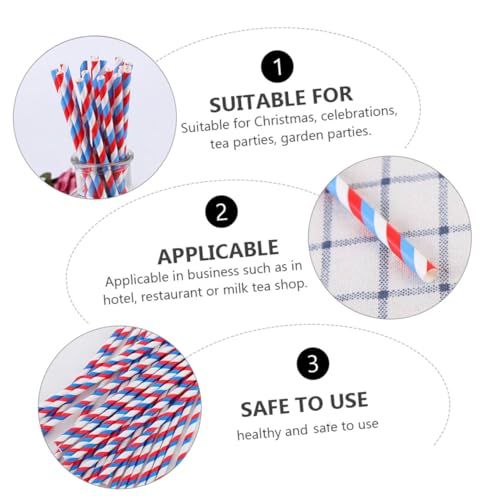 150 pitillos de papel biodegradables con rayas azules y rojas miniatura 6