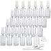 1 oz/30 ml Clear Glass Boston Round White Treatment Pump Bottle (24 Pack) + Funnel and Labels for Cosmetics, Serums, Essential Oils, Aromatherapy, Food Grade, bpa Free