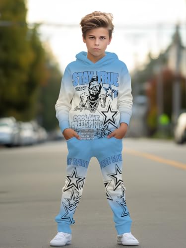 Image of boys' clothing sets, 2-Piece Hoodie & Pants Outfits for Boys Size 4-14 | Lightweight Non-Fleece Fall & Spring Clothing Sets