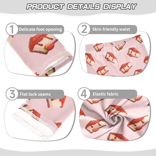 Strawberry Cheesecake Slices Girls Leggings,Workout Leggings for Girls Toddler Athletic Leggings Size for 3-10T3