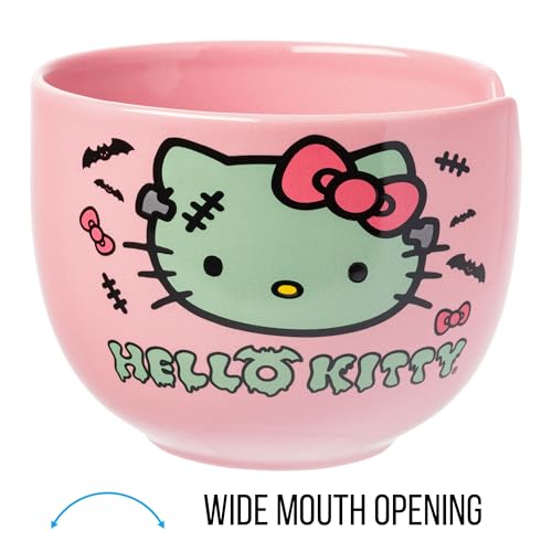 Image of Silver Buffalo Sanrio Hello Kitty Spooky, Ramen Bowl with Chopsticks, 20oz | Halloween, Frankenstein, Ceramic, Microwave Safe, Noodle Rice Bowl, 0.59 Liters