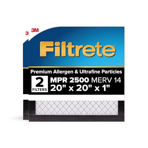 Image of Filtrete 20x20x1 AC Furnace Air Filter, MERV 14, MPR 2500, Premium Ultra Fine Particle, 3-Month Pleated 1-Inch Electrostatic Air Cleaning Filter, 2-Pack (Actual Size 19.69 x 19.69 x 0.81 in)