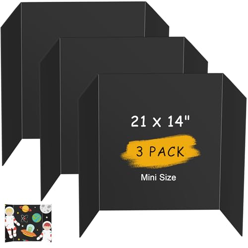 Image of HAUTOCO 3 Pcs Small Trifold Poster Board 21'' x 14'' Project Boards | Corrugated Tri Fold Presentation Boards for Science Fair, School Projects, Event Displays & Business Presentations, Black